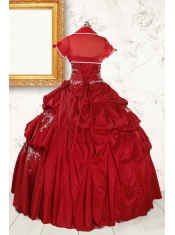 2015 Puffy Appliques Wine Red Remarkable Quinceanera Dresses