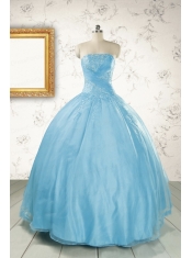 2015 Puffy Beading Baby Blue Quinceanera Dress with Wraps