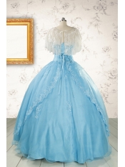 2015 Puffy Beading Baby Blue Quinceanera Dress with Wraps