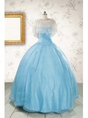 2015 Puffy Beading Baby Blue Quinceanera Dress with Wraps