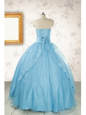 2015 Puffy Beading Baby Blue Quinceanera Dress with Wraps