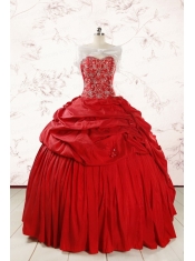 2015 Puffy Sweetheart Beading Quinceanera Dresses in Red