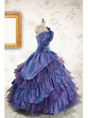 2015 Remarkable One Shoulder Hand Made Flowers and Ruffles Quinceanera Dresses