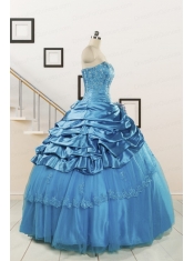 2015 Spring Fashionable Appliques Teal Quinceanera Dresses