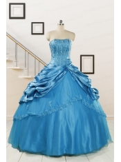 2015 Spring Fashionable Appliques Teal Quinceanera Dresses