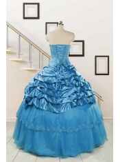 2015 Spring Fashionable Appliques Teal Quinceanera Dresses