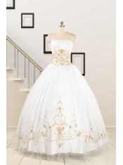 2015 Spring Sweet Beading White Quinceanera Dresses