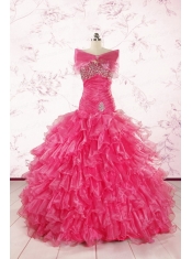 2015 Sweetheart Sequins Ruffles Unique Hot Pink Quinceanera Dresses