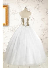 2015 The Super Hot Tulle Strapless Sequins White Quinceanera Dresses