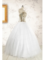 2015 The Super Hot Tulle Strapless Sequins White Quinceanera Dresses