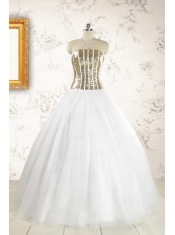 2015 The Super Hot Tulle Strapless Sequins White Quinceanera Dresses