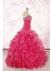 2015 Top Seller Sweetheart Hot Pink Quinceanera Dresses with  Ruffles
