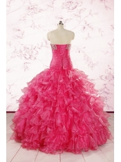 2015 Top Seller Sweetheart Hot Pink Quinceanera Dresses with  Ruffles