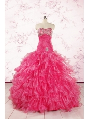 2015 Top Seller Sweetheart Hot Pink Quinceanera Dresses with Ruffles