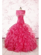 2015 Top Seller Sweetheart Hot Pink Quinceanera Dresses with  Ruffles