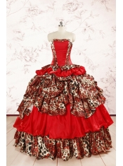 2015 Unique Strapless Leopard Quinceanera Dresses in Multi-color