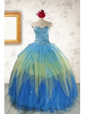 2015 Unique Sweetheart Beading Quinceanera Dresses in Multi-color