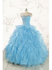 Baby Blue 2015 Prefect Quinceanera Dresses with Beading and Ruffles