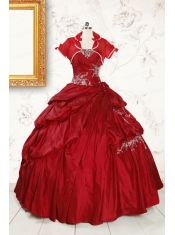 Ball Gown Sweetheart Appliques 2015 Quinceanera Dress in Wine Red