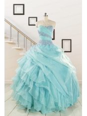 Beading and Ruffles Pretty Quinceanera Dresses in Turquoise for 2015