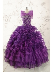 Beautiful Appliques Purple Strapless 2015 Quinceanera Dresses