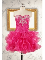 Beautiful Hot Pink Sweet 15 Dresses with Appliques and Ruffles
