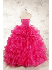 Beautiful Hot Pink Sweet 15 Dresses with Appliques and Ruffles