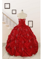 Cheap Appiques Beading Quinceanera Dresses in Red