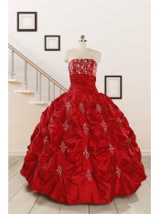 Cheap Appiques Beading Quinceanera Dresses in Red