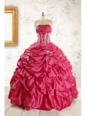 Cheap Appliques Coral Red Quinceanera Dress with Strapless