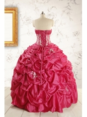 Cheap Appliques Coral Red Quinceanera Dress with Strapless