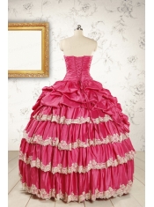 Cheap Appliques Sweet 15 Dresses in Coral Red