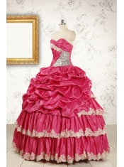 Cheap Appliques Sweet 15 Dresses in Coral Red
