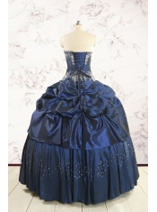 Cheap Navy Blue Quinceanera Dress with Embroidery and Pick Ups