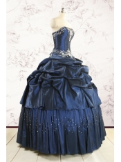 Cheap Navy Blue Quinceanera Dress with Embroidery and Pick Ups