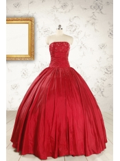 Cheap Red Strapless Sweet 16 Dresses with Beading