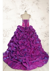 Classic Ball Gown Embroidery Court Train Quinceanera Dresses in Purple