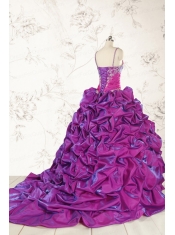 Classic Ball Gown Embroidery Court Train Quinceanera Dresses in Purple