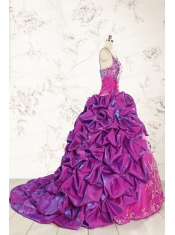Classic Ball Gown Embroidery Court Train Quinceanera Dresses in Purple