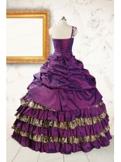 Classic One Shoulder Quinceanera Dresses with Beading and Leopard