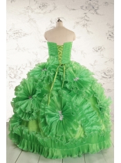 Classical Green Quinceanera Dresses with Appliques and Ruffles for 2015