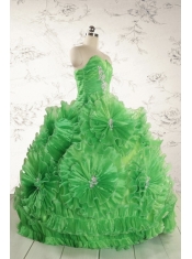 Classical Green Quinceanera Dresses with Appliques and Ruffles for 2015