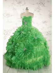 Classical Green Quinceanera Dresses with Appliques and Ruffles for 2015 Classical Green Quinceanera Dresses with Appliques and Ruffles for 2015