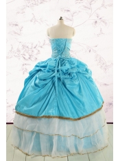 Custom Made Sweetheart Aqua Blue Quinceanea Dresses with Beading