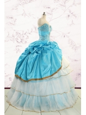 Custom Made Sweetheart Aqua Blue Quinceanea Dresses with Beading