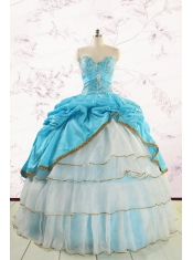 Custom Made Sweetheart Aqua Blue Quinceanea Dresses with Beading