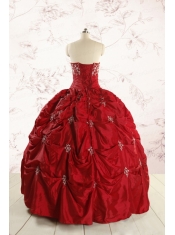 Discount Strapless Wine Red Appliques Quinceanera Dresses for 2015
