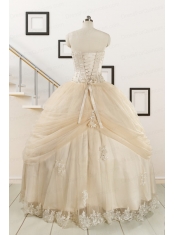 Elegant Appliques 2015 Champagne Quinceanera Dress with Wraps