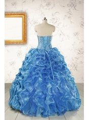 Elegant Sweetheart Embroidery Sweet 16 Dress in Blue