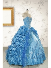 Elegant Sweetheart Embroidery Sweet 16 Dress in Blue